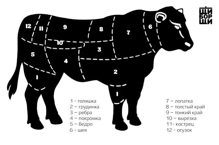 Схема разделки говядины:какие части для каких блюд